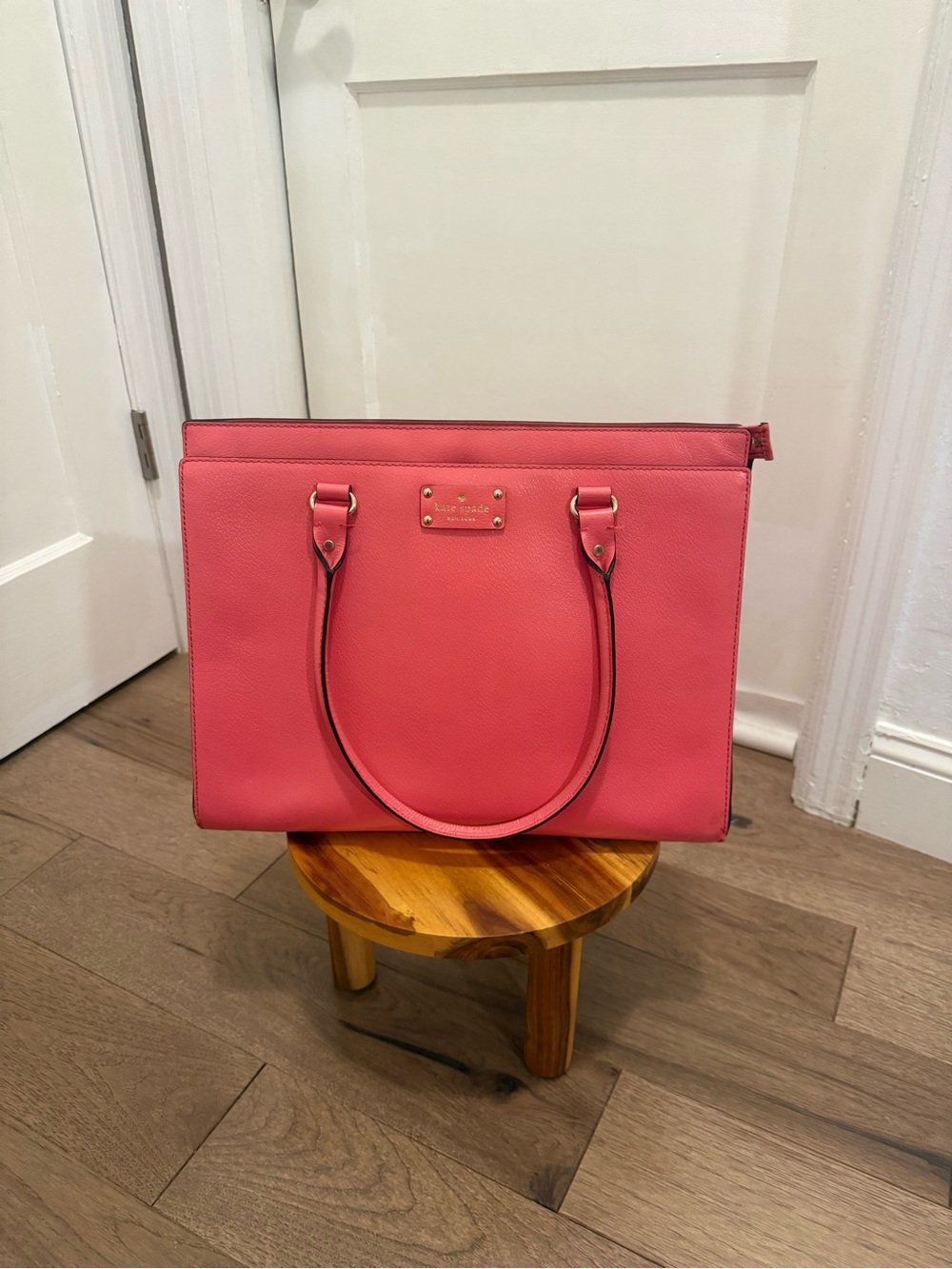 kate spade Coral Pink Leather Tote with Gold Hardware